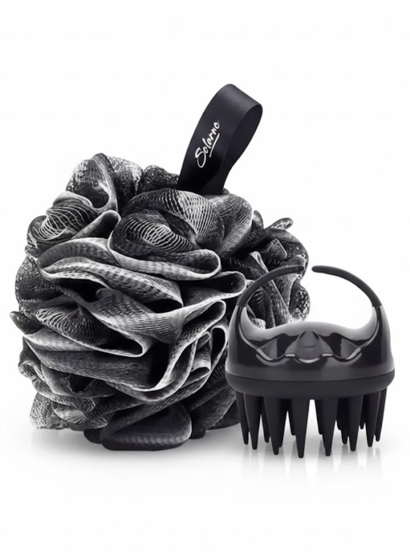 SOLARAE 2-in-1 Shower Loofah & Scalp Massager Shampoo Brush Set – Exfoliating Bath Sponge Body Scrubber + Silicone Hair Scalp Scrubber for Dandruff Removal, Deep Clean Shower Accessories for Men & Women - Image 1